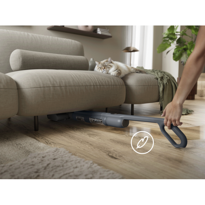 The smart design enables 180° flat cleaning and maneuverability to easily reach corners and glide under low furniture.
 this wet cleaner is at just 950g in hand. It is whisper-quiet at 68dB operation—no louder than a conversation