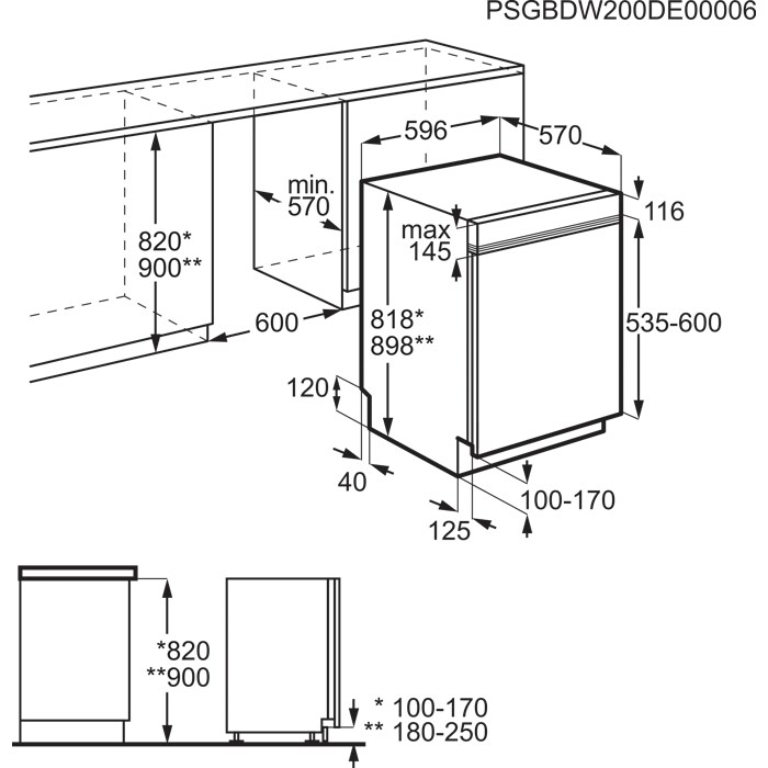 Installation Diagram with product measurements