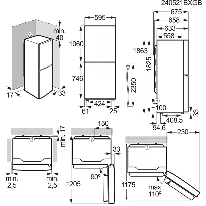 Installation Diagram with product measurements