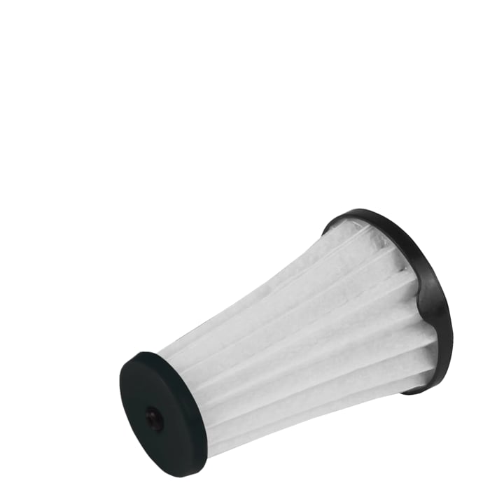 Two white pleated HEPA vacuum filters with black end caps