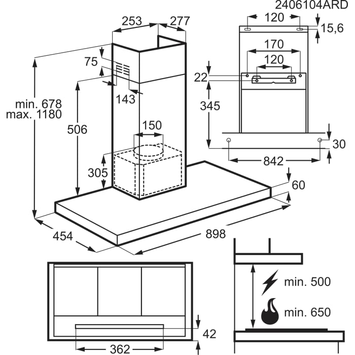 Installation Diagram with product measurements