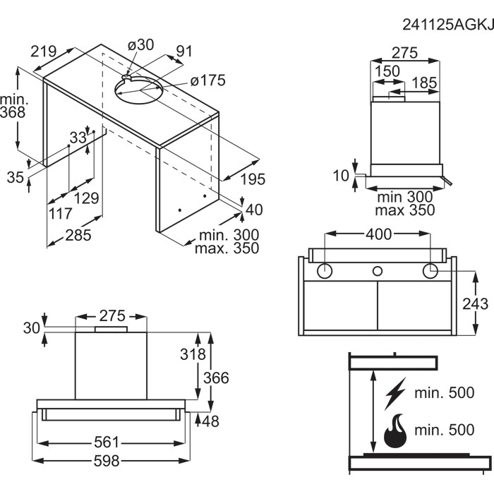 Installation Diagram with product measurements