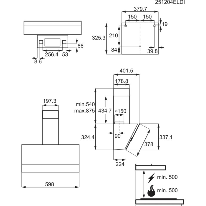 Installation Diagram with product measurements