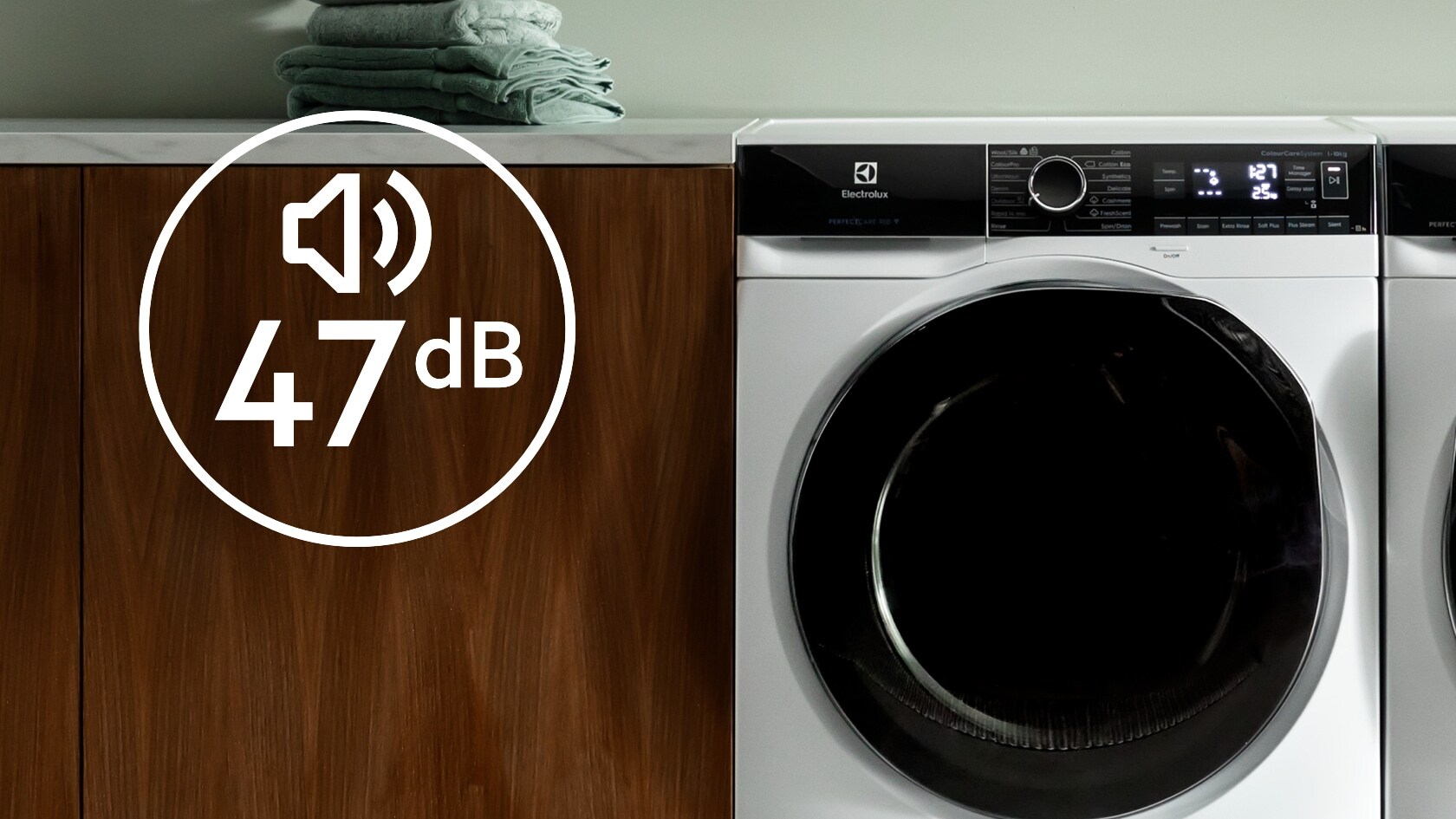 47 dB icon next to washing machine